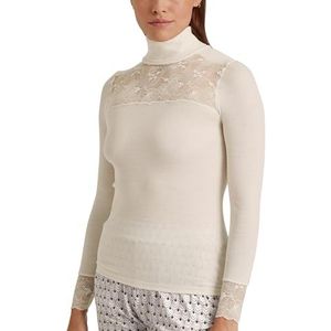 CALIDA Silky Wool Glam Damesshirt met lange mouwen en col, van wolzijde, fijne ribstof, temperatuurregulerend en geurneutraliserend, Charm Cream, 40-42