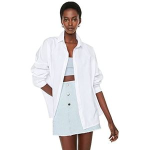 Trendyol Dames Basics oversized basic overhemd kraag geweven overhemd, Ecru, 36