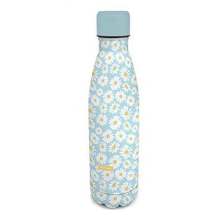 Nerthus FIH 601 Dubbelwandige thermosfles voor koud en warm, madeliefjesdesign, 18/8 roestvrij staal, BPA-vrij, luchtdicht deksel, 500 ml