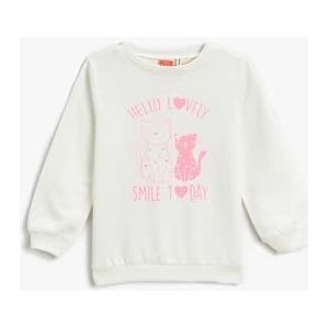 Koton Baby-meisje Cat Printed Long Sleeve Crew Neck Brushed Interior Sweatshirt, ecru (010), 12-18 Maanden