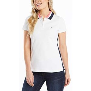 Nautica Poloshirt voor dames, klassieke pasvorm, gestreepte kraag, stretch katoen, Wit marineblauw, M