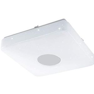 EGLO Voltago 2 Led-plafondlamp, 1 vlammige plafondlamp met kristallen effect, afstandsbediening, lichtkleur (warm wit - koud wit), dimbaar, woonkamerlamp van metaal en kunststof in wit, L x B 27,5 cm
