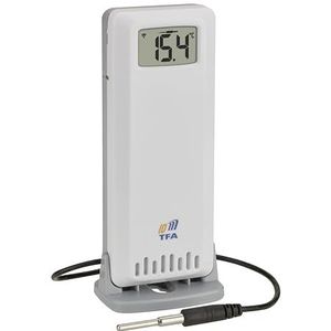 TFA Dostmann TFA-ID 2-voudige temperatuurtransmitter ID-A3, 30.3902.02, voor temperatuur, voor TFA.me stations, voor temperatuurregeling, waterdichte sensor, buiten of binnen, 868 MHz, wit