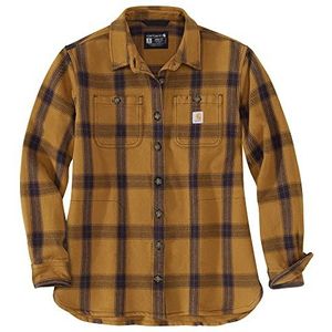 Carhartt geruite overhemd met lange mouwen en losse pasvorm, zwaargewicht twill werkshirt met knoop naar beneden, Carhartt bruin, XL
