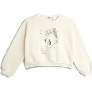 Koton Oversized sweatshirt met lange mouwen voor meisjes, ronde hals, helder bedrukt met geborstelde binnenkant, ecru(010), 4-5 jaar
