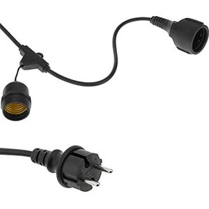 PrimeMatik Lichtketting met 20 gloeilampen en E27-fitting voor buiten, IP64, elektrische kabel, 10 m uittrekbaar (GI012), zwart