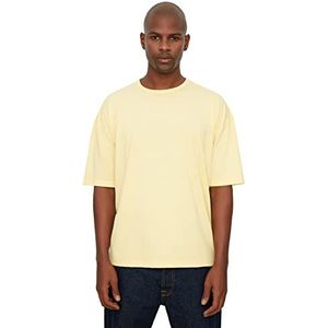 TRENDYOL Heren basic bikekraag oversized T-shirt met korte mouwen, geel, L