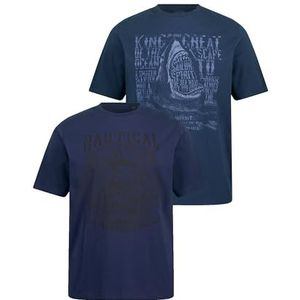 JP 1880 Menswear 815962130-5XL T-shirts voor heren, grote maten, grote maten, L-8XL 815962130-5XL, set van 2, halve mouw, haai-print, ronde hals, mat nachtblauw 5XL, mat nachtblauw, 5XL