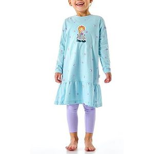Schiesser Meisjespyjama nachthemd met leggings lang - 100% biologisch katoen - maat 92 tot 140, Aqua_179956, 92 cm