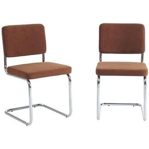 BAÏTA - Set van 2 stoelen Jack Corduroy Terre de Siena Chroom Metalen Poten