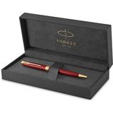 Parker Sonnet balpen | rood gelakt met gouden trim | medium punt zwarte inkt | geschenkverpakking
