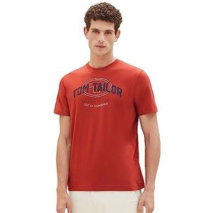TOM TAILOR Heren T-shirt met logo-print, 14302-fluweel rood, 3XL