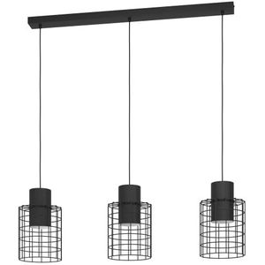 EGLO Hanglamp Milligan, 3-lichts pendellamp industrieel, eettafellamp van metaal in het zwart, wit, lamp hangend voor woonkamer, E27 fitting, L 103 cm