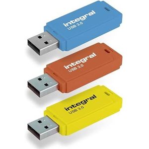 Integral Neon USB 3.0 64GB Flash Drive 3-Pack (Blauw/Geel/Oranje)