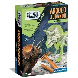 Clementoni 55538 Archeojugando Triceratops fosforescerend wetenschappelijk spel, om je eigen fosforescerende dinosaurus te monteren en de wetenschap van de archeologie te ontdekken, vanaf 7 jaar