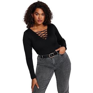 Trendyol Dames rechte lange mouwen getailleerde sweater in plussize, zwart, XXL/Grote maten