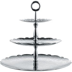 Alessi ""Dressed for X-mas"" 18/10 roestvrijstalen taartstandaard met 3 schotels met reliëfdecoratie, zilver