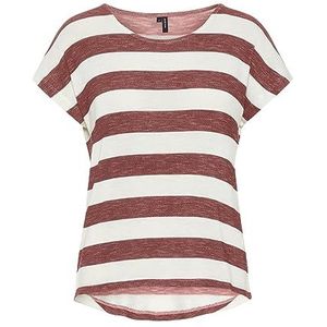 VERO MODA Dames Vmwide Stripe S/L Ga JRS Noos Top, Marsala/Stripes: sneeuwwit, S