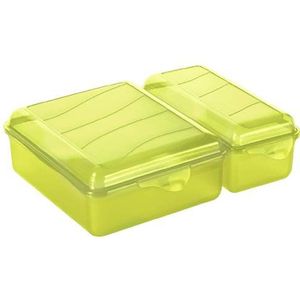 Rotho Fun Vesperbox met twee aparte vakken, Kunststof (PP) BPA-vrij, groene, 1.05l + 0.55l (22.0 x 16.5 x 7.0 cm)