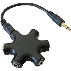 keepdrum ADA067 5-voudige audio-verdeler - 3,5 mm aux jack verdeler - mini jack stereo splitter voor smartphones, laptops en pc in zwart