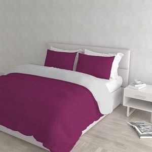 Italian Bed Linen Natuurlijke kleur Dekbedovertrek Set met Doubleface Effen Kleur Tas Sheet en Kussensloop, 100% Katoen, Fuchsia/Lichtgrijs, dubbele