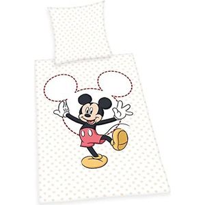 Mickey Mouse beddengoed, kussensloop ca. 80x80 cm, dekbedovertrek ca. 135x200 cm, met soepel lopende ritssluiting, 100% katoen, renforcé
