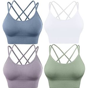 Evercute Cross Back Sport Bras Padded Strappy Criss Cross Cropped Bras for Yoga Workout Fitness Low Impact