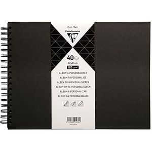Clairefontaine 95436C Spiraalalbum om te personaliseren, 40 vellen zwaar zwart papier, 185 g/m², formaat 32 x 24 cm, stevige omslag zwart, creatieve hobby's DIY, scrapbooking