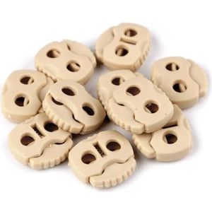 cyclingcolors 10 x eindstoppers, 20 x 20 mm, rond, kunststof, stopper, trekkoord, verstelbare sluiting, elastisch koord, schoenen, rugzakken, tent, camping, beige
