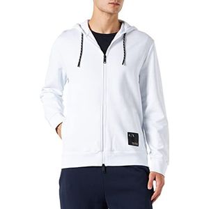 Armani Exchange Heren hoodie met ritssluiting, zakken met logo op de voorkant, contrasterende trekkoordjes met capuchon, wit, extra groot
