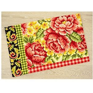 Vervaco PN-0148091 kruissteektapijt rozen met boord, groen/rood