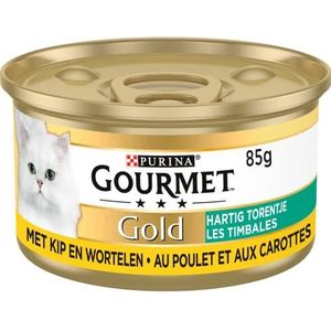 Gourmet Gold Hartig Torentje Kattenvoer, Natvoer met Kip en Wortelen in Saus - 24x85g - (24 blikjes; 2,04kg)