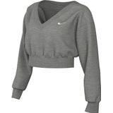 Nike Top Sportswear Phnx FLC Crop Vneck, Dark Grey Heather/Sail, FN3651-063, S