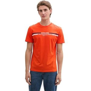 TOM TAILOR Denim Basic T-shirt voor heren met print, 21559 - Deep Fiery Orange, XXL