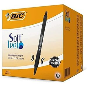 BIC Soft Feel Balpen, Medium Point (1,0 mm), Dagelijkse schrijfpennen met zwart vat, zwart, doos van 36 [Amazon Exclusive]