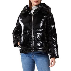 Armani Exchange Dames gelamineerd, patch logo op de zak, capuchon jas, zwart, medium