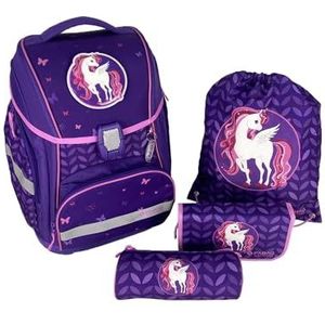 FaBAG 78085-074 - 5-delige boekentas Unicorn/Butterfly met gymtas, etui, pennenrol en losse patches, lichtgewicht en ergonomisch, inhoud ca. 22 l