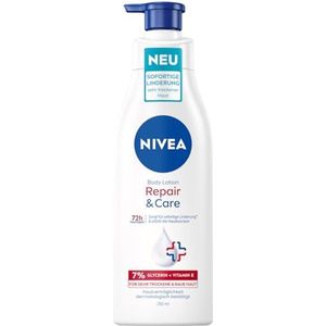 NIVEA Repair&Care Body Lotion, vochtinbrengende en niet-vette lichaamscrème in praktische pompdispenser, snel intrekkende lotion met vitamine E en glycerine, voor droge en ruwe huid (250 ml)