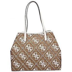 GUESS Dames Vikky Large Tote Bag, Latte-logo/wit, Eén Maat