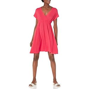 Amazon Essentials Women's Jurk in surplice-model (verkrijgbaar in grote maten), Rood, XL