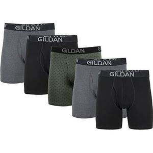 Gildan Boxershorts voor heren, katoen, stretch, multipack (verpakking van 4), Zwart/Heather Donkergrijs/Groen Midnight (5-pack), XL