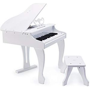 Hape Deluxe White Grand Piano , Thirty-Key Piano Toy with Stool, Electronic Keyboard Musical Toy Set for Kids 3 Years+