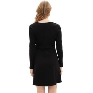 TOM TAILOR Denim Dames Skater jersey-jurk met geribbelde structuur, 14482-diepzwart, L, 14482-diep zwart, L