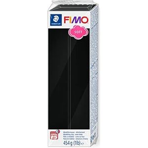 STAEDTLER Ovenhardende boetseerklei FIMO zacht, zwart, groot blok 454 g, zacht en soepel, speciaal voor beginners en hobbykunstenaars, 8021-9