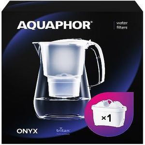 AQUAPHOR Waterfilter Onyx Wit inclusief 1 MAXFOR+ Filter I Waterfilter in Glaslook voor 4,2 liter I Karaf I Vermindert Kalk & Chloor I Perfect voor het gezin I Premium Kwaliteit I Stijlvolle Container