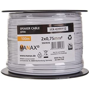 MANAX® 100 m dubbele strengen, 2 x 0,75 mm², witte kabel, 2-aderig (100 m 0,75 mm² - 1 spoel, wit)
