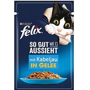 FELIX Zo goed als het eruit ziet kattenvoer nat in gelei, met kabeljauw, 26 stuks (26 x 85 g)