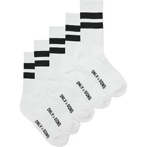Only & Sons Rody Socks 5 paar EU 41-46, Wit/verpakking: 5 WIT - BLACK STRIPES, One Size