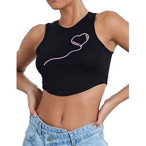 Womens Love Island Drijvend Hart Casual Zomer Crop Top officiële gelicentieerde tv-show, Zwart, 36