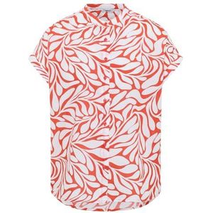 Fusion Flower Red - Blouse - Korte Mouwen - Ruimvallend - Staande Kraag